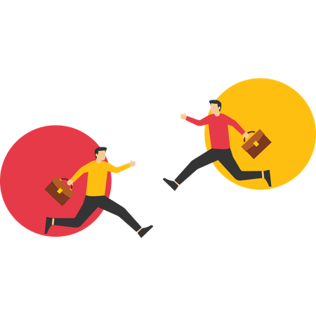Businessman running through business portal  Illustration