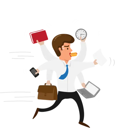 Businessman running to achieve the goal Run and work hard at the scheduled time  Illustration