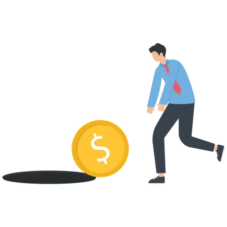 Businessman running to catch a dollar coin  Illustration
