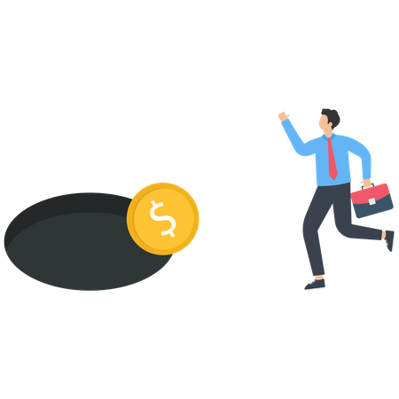 Businessman running to catch a Dollar Coin  Illustration