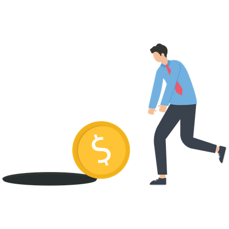 Businessman running to catch a dollar coin  Illustration