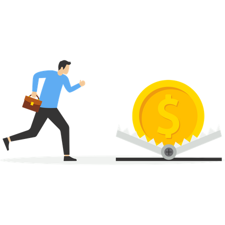Businessman running to money trap  Illustration
