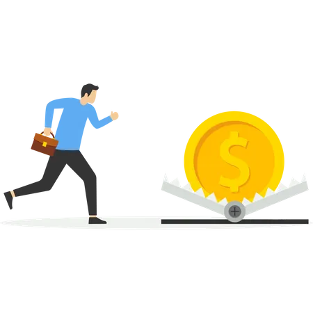 Businessman running to money trap  Illustration