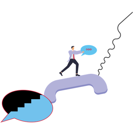 Businessman Running Running to Phone by Speech Bubble  Illustration