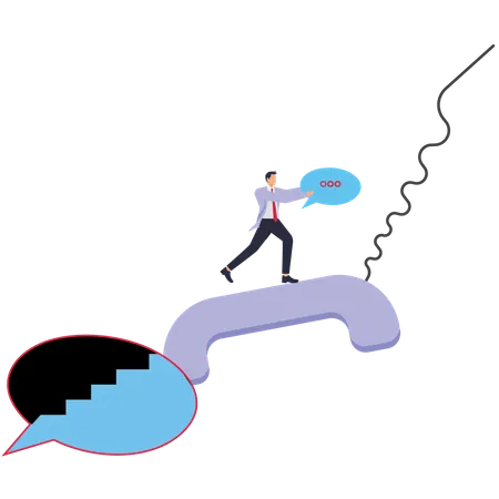 Businessman Running Running to Phone by Speech Bubble  Illustration