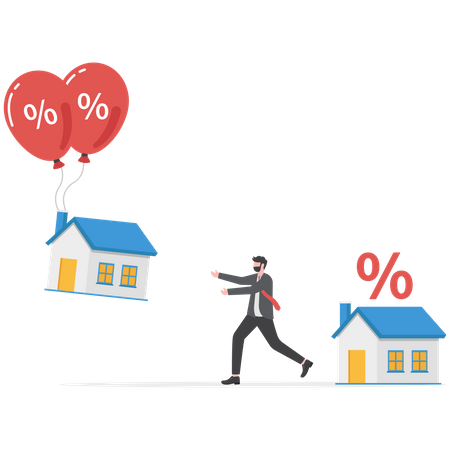 Businessman running to prevent inflation from Rising house prices  Illustration