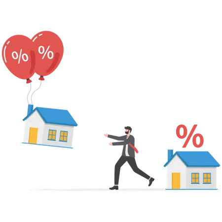 Businessman running to prevent inflation from Rising house prices  Illustration