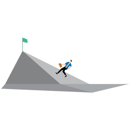 Businessman running to the flag on top of the mountain  Illustration