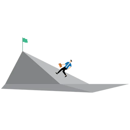 Businessman running to the flag on top of the mountain  Illustration