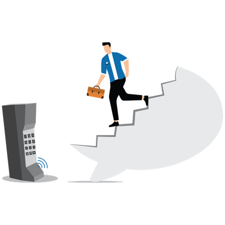 通信詐欺を避けるために電話に駆け寄るビジネスマン  イラスト
