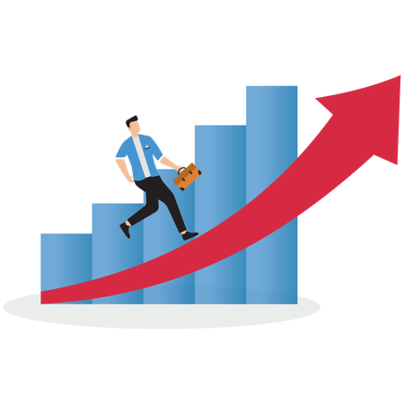 Businessman running to top of arrow graph  Illustration