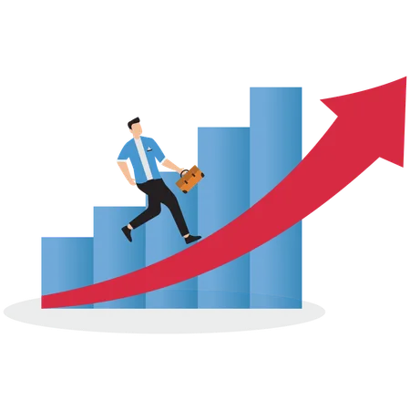 Businessman running to top of arrow graph  Illustration