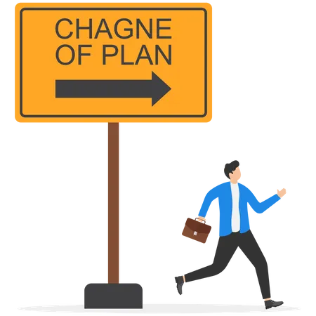 Changing Of Plans Concept Businessman Running Toward New Plan Vector Illustration Illustration