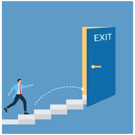 Businessman Running Toward Open Exit Door  Illustration