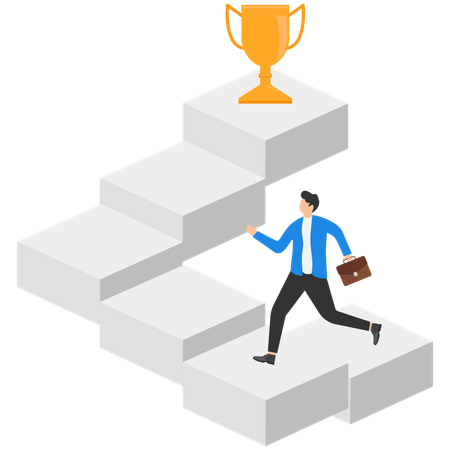 Businessman running towards business success trophy  Illustration