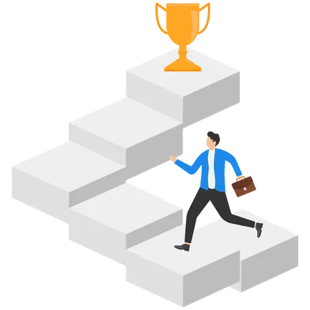 Businessman running towards business success trophy  Illustration