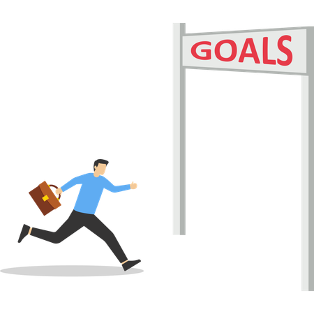 Businessman running towards finish line of goals  Illustration