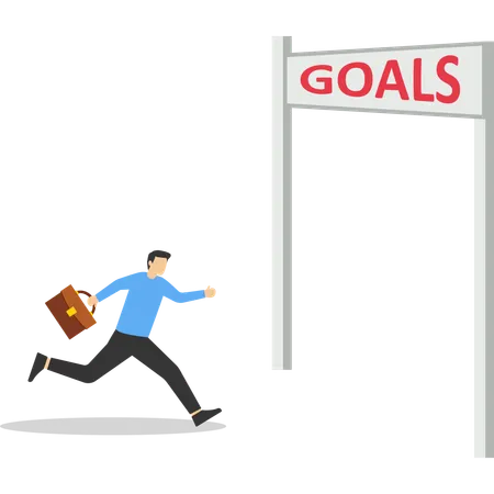 Businessman running towards finish line of goals  Illustration