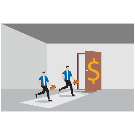 Businessman running towards success door  Illustration