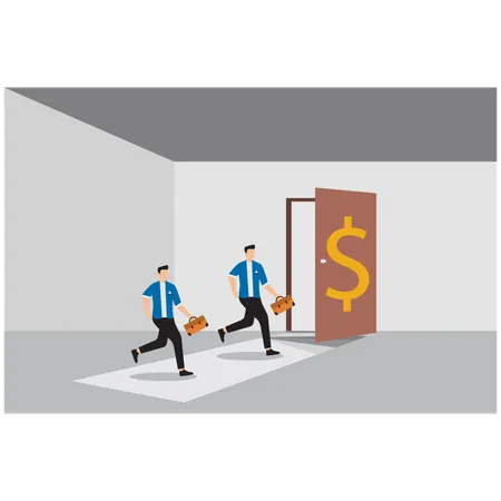 Businessman running towards success door  Illustration