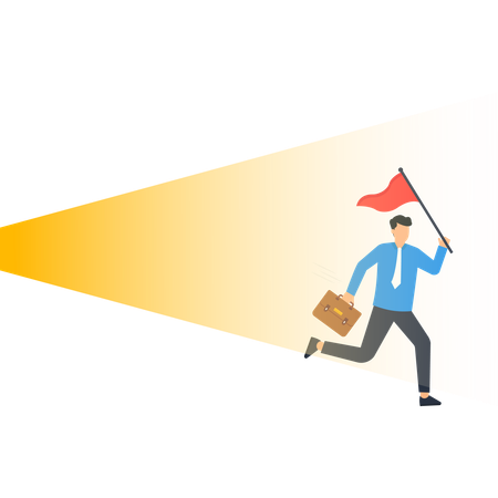 Businessman running towards success with Red Flag  Illustration