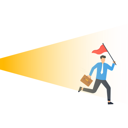 Businessman running towards success with Red Flag  Illustration