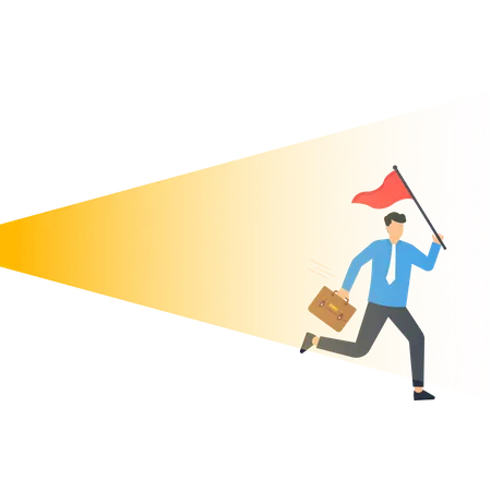 Businessman running towards success with Red Flag  Illustration
