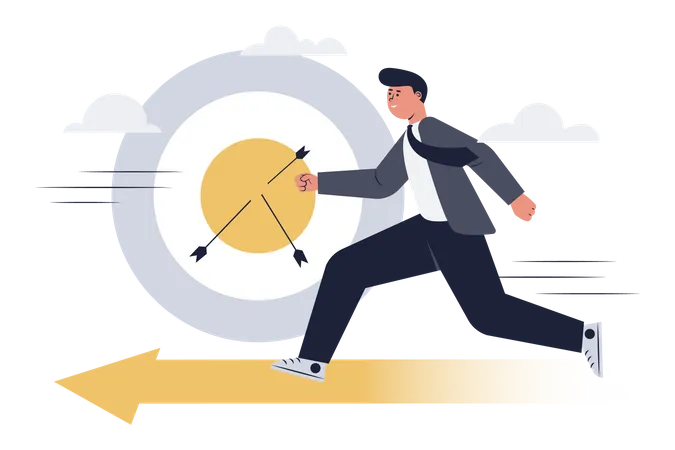 Businessman Ran On Yellow Arrow To Business Target Archery Target With Arrow Vector Illustration Illustration