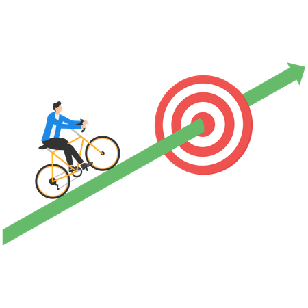 Businessman running up archer arrow which hitting bullseye target  Illustration