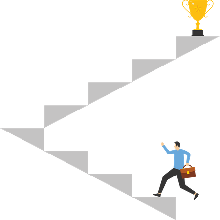 Businessman running up ladder to receive a trophy of success  Illustration