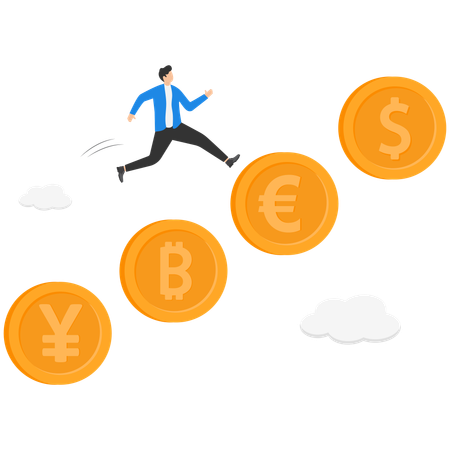Businessman running up on global money  Illustration