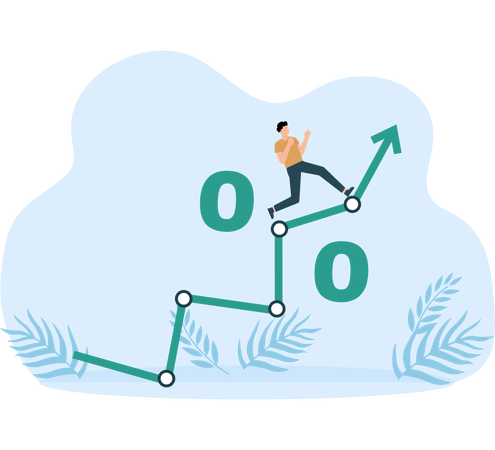 Businessman running up on percentage graph  Illustration