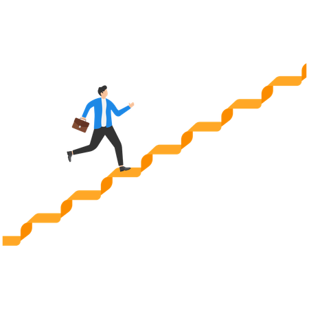 Businessman running up the staircase  Illustration