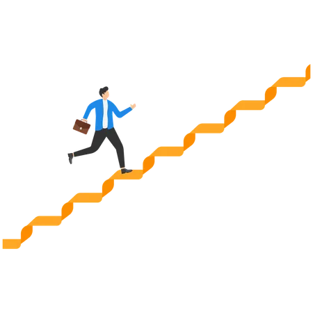 Businessman running up the staircase  Illustration
