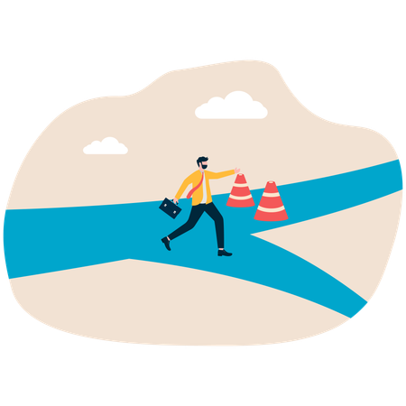 Businessman running while find business direction  Illustration