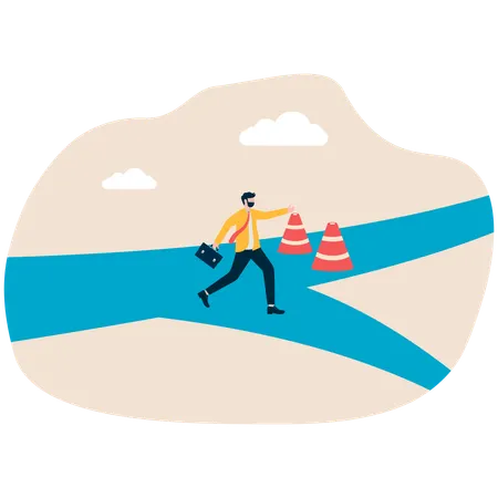 Businessman running while find business direction  Illustration