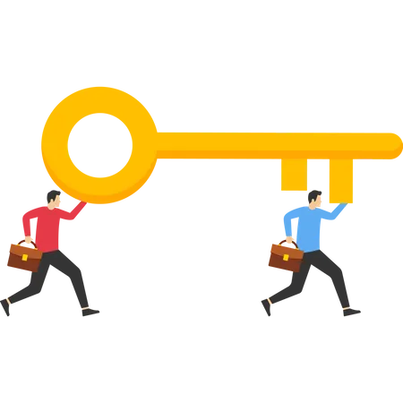 Businessman running with big key  Illustration