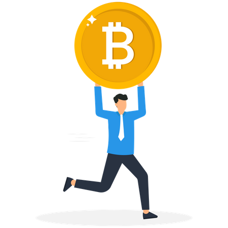 Businessman running with Bitcoin Coin  イラスト