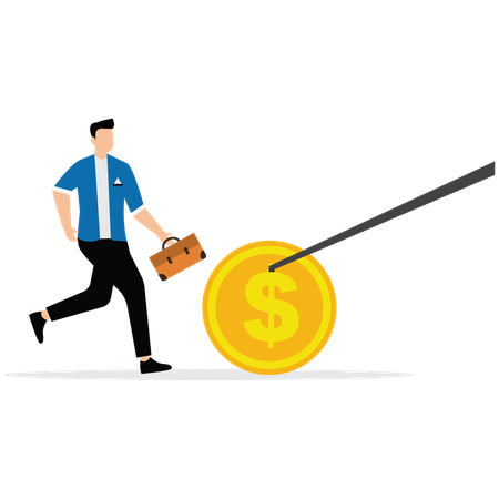 Businessman running with briefcase while getting profit  Illustration
