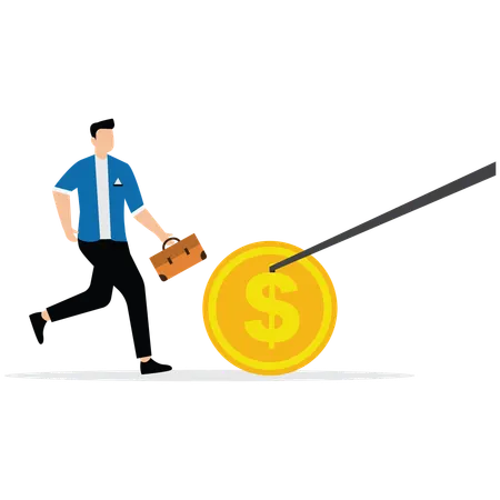 Businessman running with briefcase while getting profit  Illustration