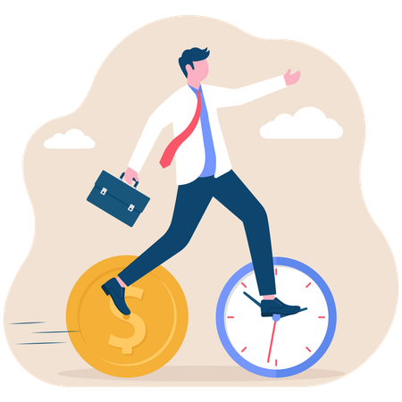 Businessman running with clock and dollar  Illustration