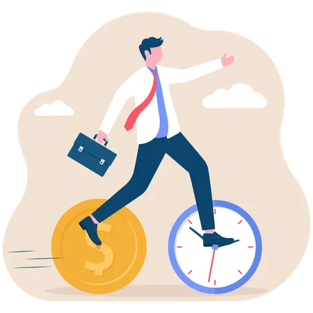 Businessman running with clock and dollar  Illustration