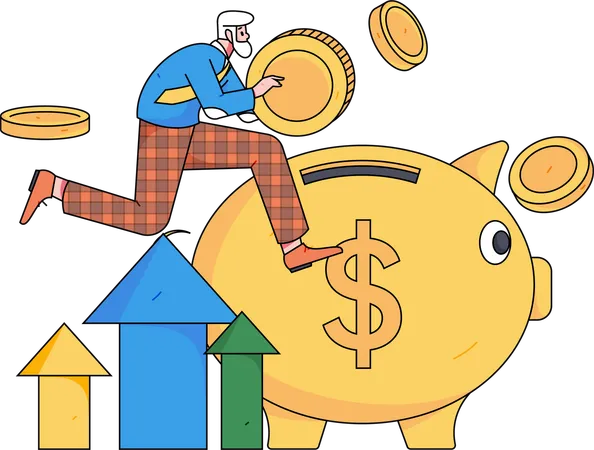 Businessman running with coin for piggy savings  Illustration