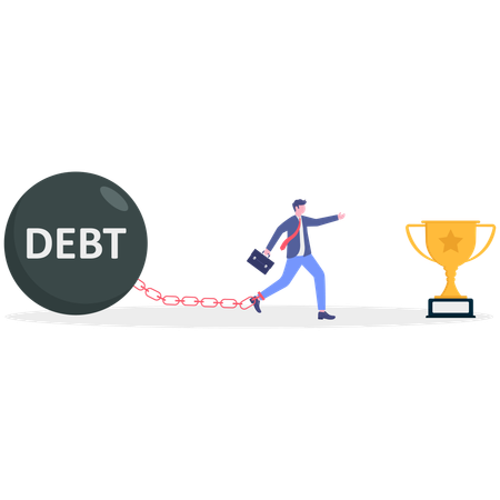 Businessman running with debt ball for business success  Illustration