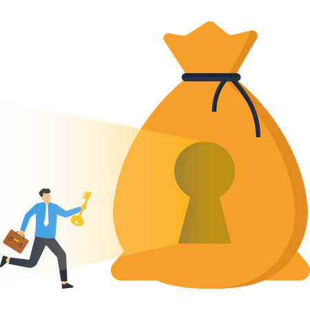 Businessman running with financial key  Illustration