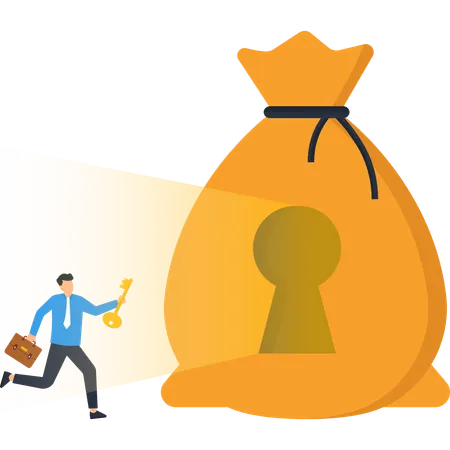 Businessman running with financial key  Illustration