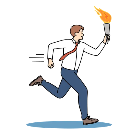 Businessman running with fire stick  Illustration