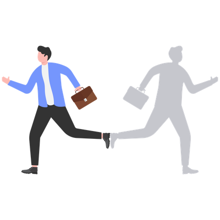 Businessman running with his own shadow running in different direction  Illustration