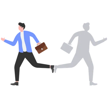 Businessman running with his own shadow running in different direction  Illustration