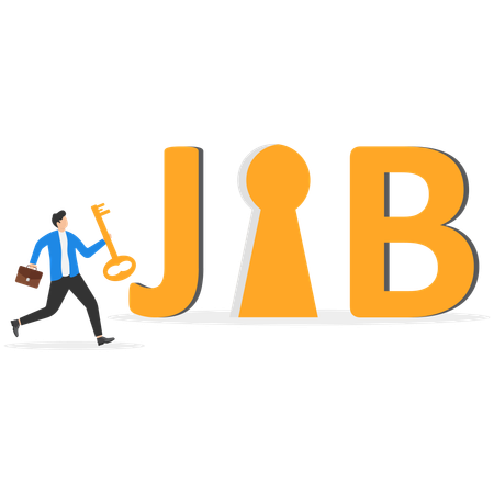 Businessman running with key while looking for job security  Illustration